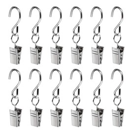 Silver Hanging Party Lights Clips, Curtain Clips with S Hooks, Photo Hook, for Home, Art Craft Display, Garden Courtyards Christmas Decoration Accessories(12 Pack)