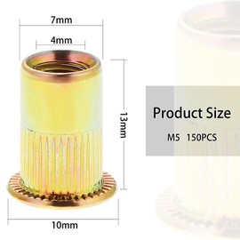 Gueenky Pack of 150 Rivet Nuts M5 Galvanised Carbon Steel, Rivet Nuts M5 Carbon Steel Retractable Nuts Thread Rivets Nutsert Blind Rivet Nuts Rivet Nuts for Metal Plastic