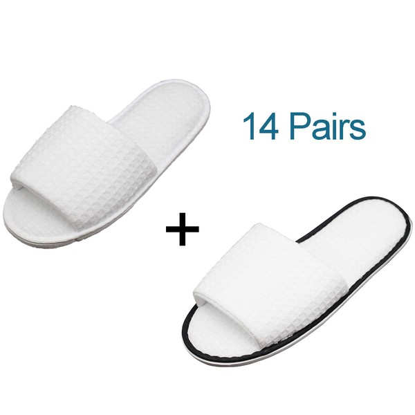 LUXEHOME Waffle Open Toe Spa Slippers, 14 Pairs per Case Include 2 Different Sizes