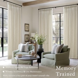 Sand Beige Linen Curtains 102 Inches Long for Living Room Pinch Pleated Drape Hooks Rings for Track System Back Tab Light Filtering 102 Inch Curtain for Bedroom Sliding Patio Door 2 Panels 50x102