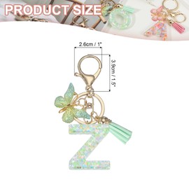 PATIKIL Alphabet Initial Letter Keychain, Resin Cute Keychains with Tassel Butterfly Letter Z Pendant Charm for Women Key Purse Handbag Bag Accessories, Green