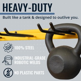 Heavy-Duty Yard Tool Organizer, Garage Organization, Rubber-Coated Steel Hooks Hold 250 lbs of Rakes and Shovels