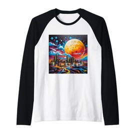 Retro Synthwave Cityscape Rave Festival Essentials Graphic Raglan Baseball Tee