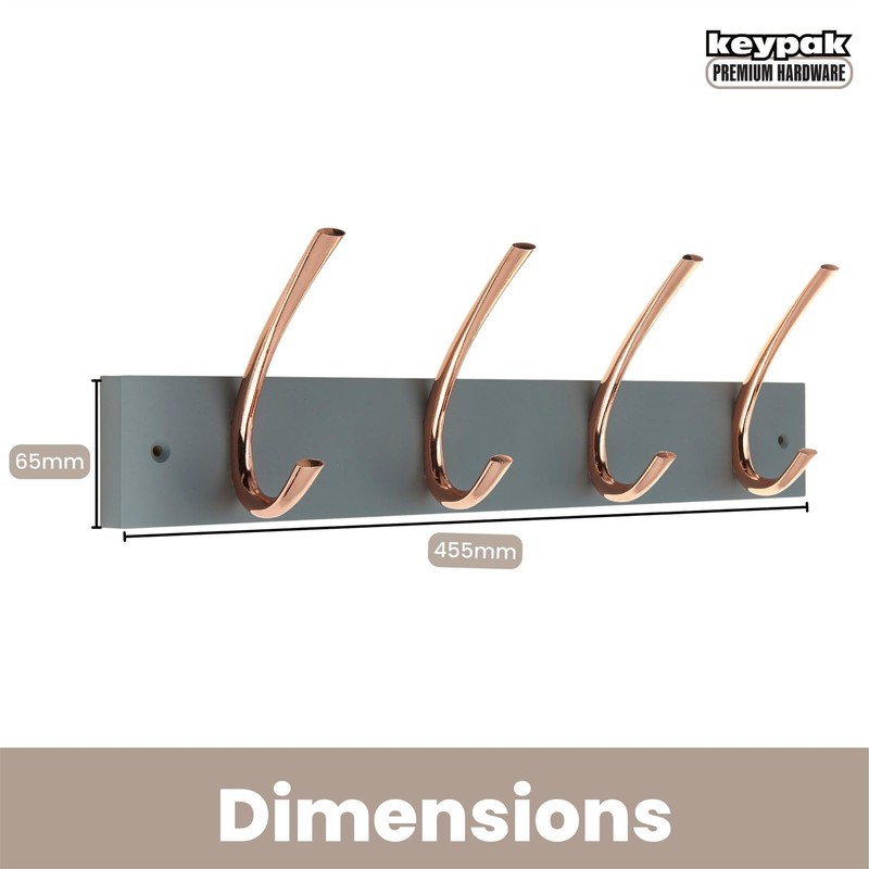 keypak 4 Double Hook Coat Rack - Polished Copper on