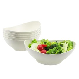 JOYMAY Oval Salad Bowls Set, 34oz Serving Bowls for Kitchen 8.8" Large Bowls for Soup, Oatmeal, Pasta, Snacks, Deep Soup Bowls Set for Salad, Fruit, Vegetable, Ramen, 6PC-White