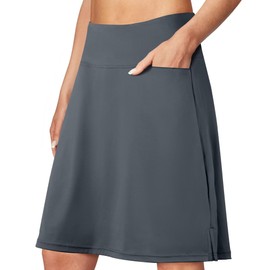 SPEED MATE Knee Length Skorts for Women,Tennis Skirts for Women with Pockets, Summer Athletic Skirts with Shorts Underneath for Golf Grey L