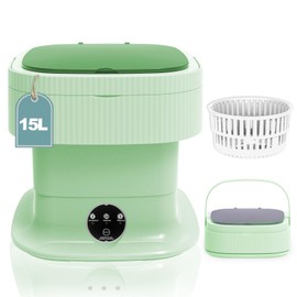 Portable Washing Machine, 15L Mini Washing Machine and Spin Dryer, Foldable Small Compact Washer, Collapsible Luandry Washer for Dorm, Apartment, RV, Travel, Baby Clothes, Underwear, Socks, Green