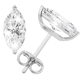 3CT Marquise Moissanite Stud Earrings, D Color VVS1 Clarity Moissanite 14K White Gold Plated Sterling Silver Imitation Diamond Push Back Earrings for Women