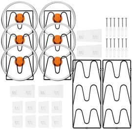 YMKWZ 4Pcs Pot Lid Holders Wall Mounted Pot Lid Shelf Heavy-Duty Pot Lid Stand 3-Layer Space Saving Pot Lid Rack Multipurpose Lid Storage Organizer for Pot Lids Pans Cutting Boards Kitchen Cabinet