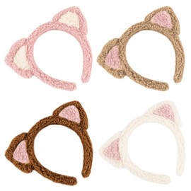 Framendino, 4 Pack Cat Ear Headband Plush Kitty Hairbands Fluffy Kitten Hair Hoop Animal Head Band for Women Makeup