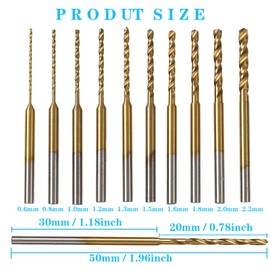 WANGR 2.35 Shank Mini Micro Drill Bit Set 10pcs 0.6-2.2mmTwist Drill Bit DIY Kit HSS Mini Engraving Drill Bits Hole Drilling Tool for DIY Amber, Beads and Beeswax.