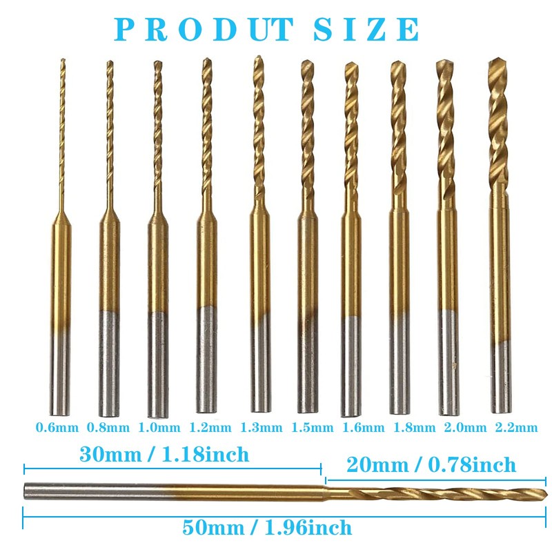 WANGR 2.35 Shank Mini Micro Drill Bit Set 10pcs 0.6-2.2mmTwist
