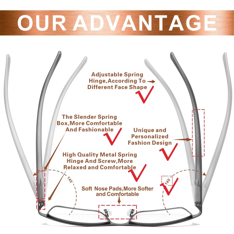 acavefox 3 Pack Reading Glasses Men Readers Blue Light Blocking