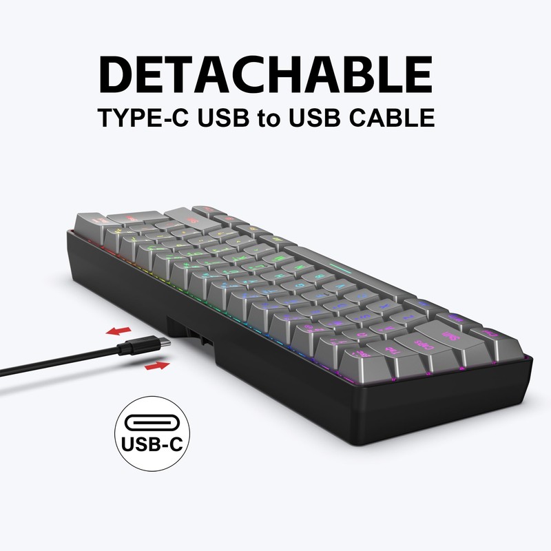 Snpurdiri 60% Wired Gaming Keyboard, RGB Backlit Ultra-Compact 61 Keys