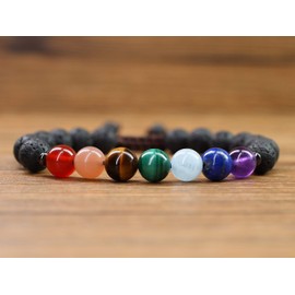 AmorWing 7 Chakra Bracelet Stone Beaded Bracelet, Lava Bracelet Crystal Bracelet