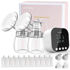 Lulia Double Electric Breast Pump Strong Suction, Portable Breast Pump Electric Breastfeeding Pump, Rechargeable Milk Pump with 4 Modes & 9 Levels, Low Noise, Anti-Backflow & LED Display, 24mm Flange
