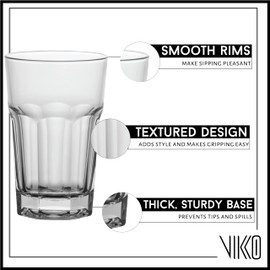Vikko Drinking Glasses, 11.5 Ounce Glass Cups, Durable Glasses Drinking Set of 6, Stackable Water Glasses, Highball Glasses, Heavy Base Tumblers & Water Glasses, Dishwasher Safe Cups for Kitchen