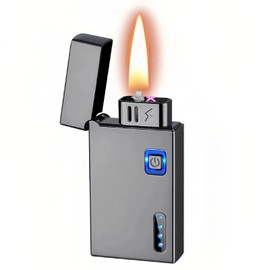 NINSI Smart Kerosene Soft Flame Refillable Lighter, Dual Arc Plasma USB Rechargeable Lighter, Oil & Electric 2-in-1 Lighters, 5 Ignition Methods (Fuel Not Included) (Gray)