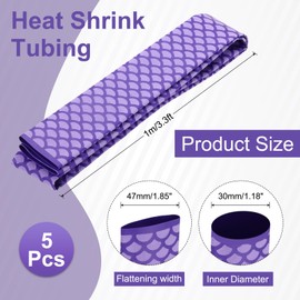 MECCANIXITY 5PCS 3.3ft Heat Shrink Tubing for Fishing Rods, 1.8:1 Fish Scale Pattern Heat Shrink Wrap Handle Rod Grip with Anti-Slip Waterproof Insulation (Dia: 30mm, Purple)