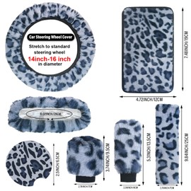 10Pcs Fluffy Leopard Print Car Accessories Set – Featuring Plush Steering Wheel Cover, Center Console Armrest Pad & License Plate Frame, Plus More Interior Trim Decor for Women, Non-Slip Universal Fit