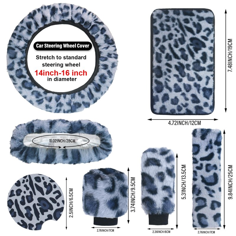 10Pcs Fluffy Leopard Print Car Accessories Set – Featuring Plush