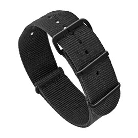 Vintage Time Watches | NATO Style Black Watch Strap Band Military Army Black Plated Steel Buckle Nylon Bracelet | 18mm 20mm 22mm 24mm (20mm)