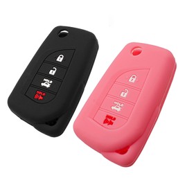 EYANBIS Silicone Key Fob Cover Fit for Toyota Camry Corolla GR Corolla Flip 4 Buttons | Car Accessories | Remote Key Protection Case - Black & Pink
