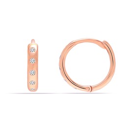 Charmsy Rose Gold Plated 925 Sterling Silver Small Zirconia Chunky Huggie Hoop Earrings for Men Women and Teen