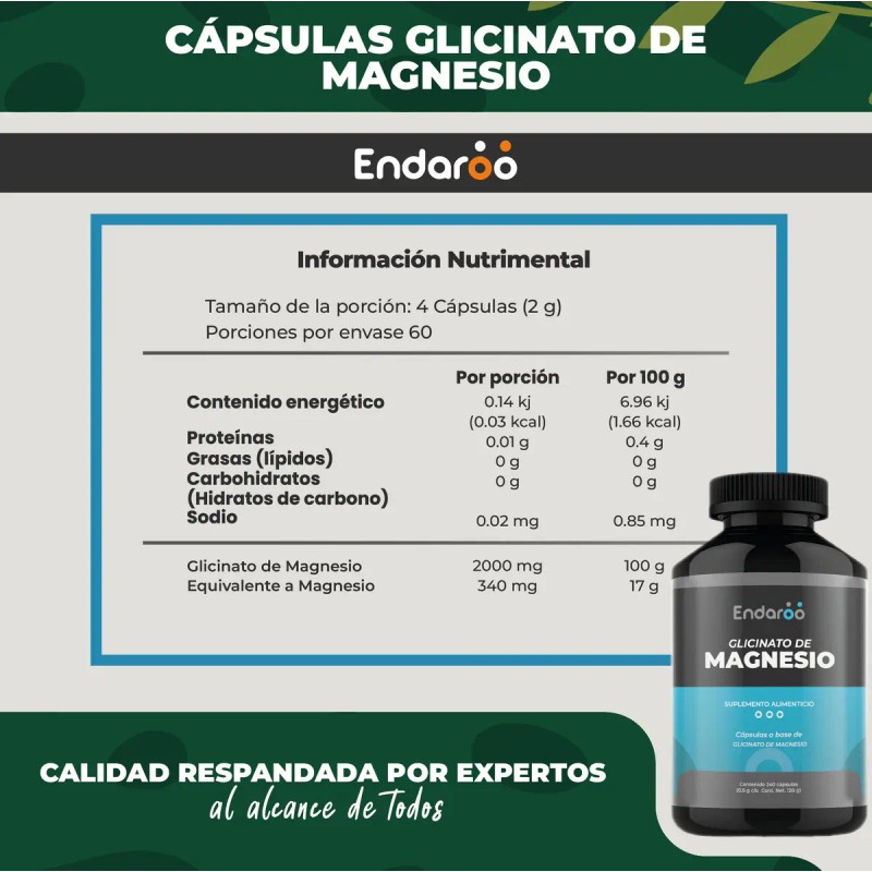 Glicinato Magnesio 500 240 Cápsulas Sabor