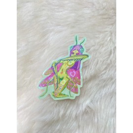 Totally tied and dyed Orchid Mantis Fairy Holographic Vinyl Sticker 3.5” x 4”