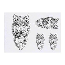 4 x 'Two Wolves' Temporary Tattoos - Water Resistant, Skin-Safe, Non-Toxic Transfers, Mixed Sizes (TO00084600)