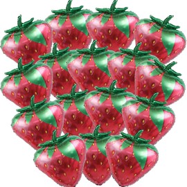 SKIRUP Strawberry Foil Balloons, 16pcs, Party Decorations for Birthday, Wedding, Baby Shower