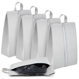 Leinuosen 4 Pcs Smell Proof Cleat Bag for Sport, Odor & Water Resistant, Soccer Football Baseball Golf Shoe Bag with Active Carbon Fabric for Gym & Travel, Fits up to Us Size 14 (Gray)