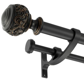 Double Curtain Rod, 1 inch Window Telescoping Drapery Double Rod 36 to 72 Inches (3-6 Feet), Classical Ball Finials,Premium Aluminum Brackets,Matte Black