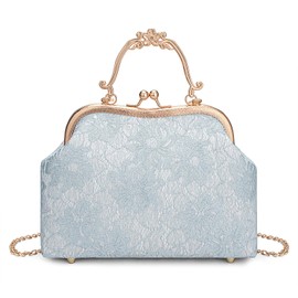 Womens Pearl Evening Handbags Floral Beaded Clutches Purse Ladies Elegant Lace Crossbody Bag for Wedding Bridal Parites Prom (Blue Lace)