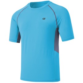 Huayuzh Mens Swimming Shirts Short Sleeve Watersport Rash Guards Rashguard UPF 50+ Quick Drying T-Shirts Surfing Pool Beach Top Blue XL