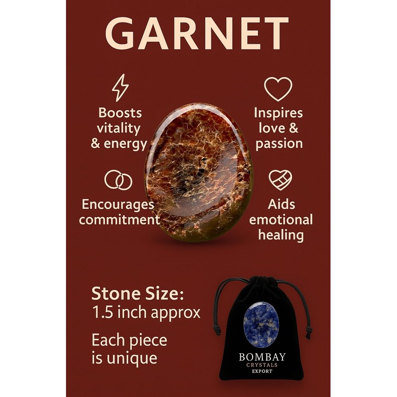 Garnet Worry Stone – Natural Polished Thumb Palm Stone for