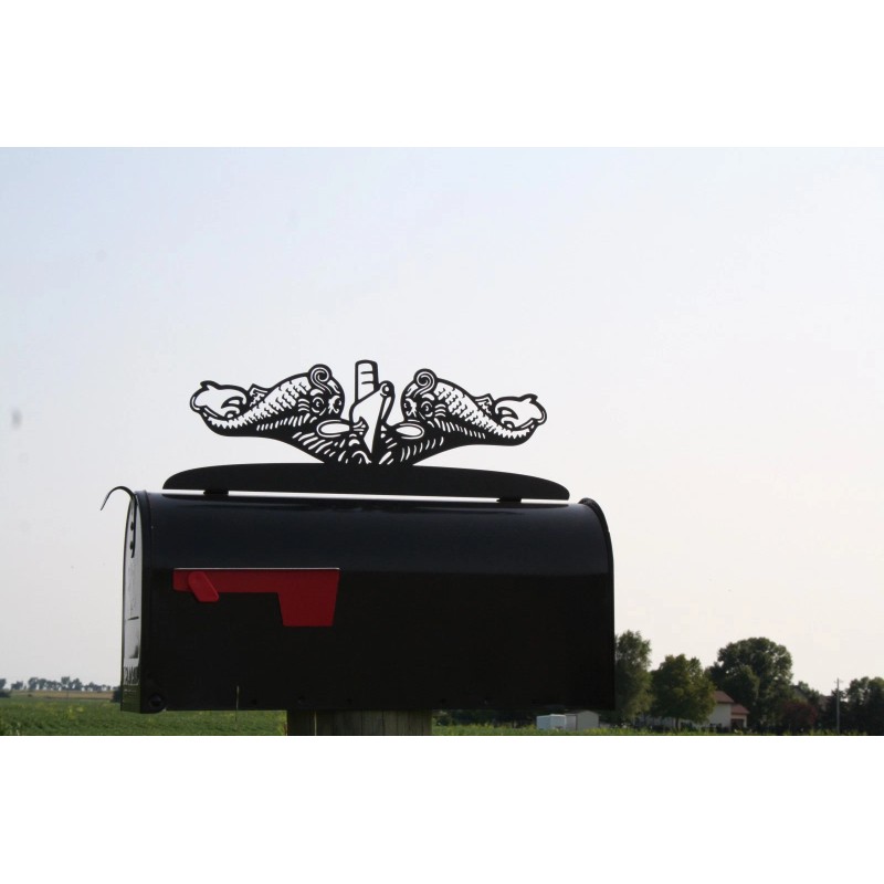 Submarine Dolphins Metal Mailbox Topper, Black Dolphin Sign
