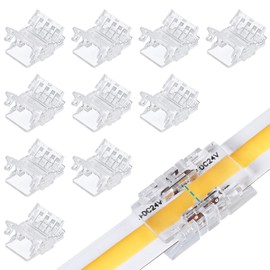 TORCHSTAR 10-Pack 2 Pin 10mm LED Strip Light Connectors UL Listed, Strip to Strip Transparent Gapless Solderless Unwired Clips