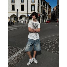 Aelfric Eden Washed Wrinkle Jorts Mens Denim Jean Short Casual Summer Knee Length Shorts Streetwear Trendy Outfits Light Blue