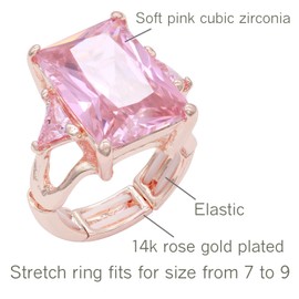 Lavencious Big Bold Radiant CZ Stones Stretch Statement Rings for Women Size 7 to 9 (Rose Gold Pink)