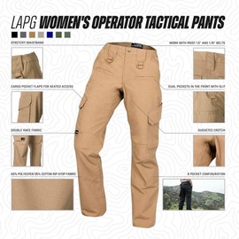 LAPG Women's Uniform Tactical Pants, Elastic Waistband, Durable Work Training Cargo Pants for Women, Black, Size 14, Regular