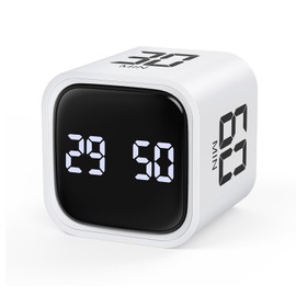 AMIR Digital Kitchen Timer, Creative Rotation Cube Timer, 5/10/30/60 Min & Custom Countdown, Pause and Resume, Vibration & Adjustable Sound Alarm for Tasking, Studying, Cooking-White