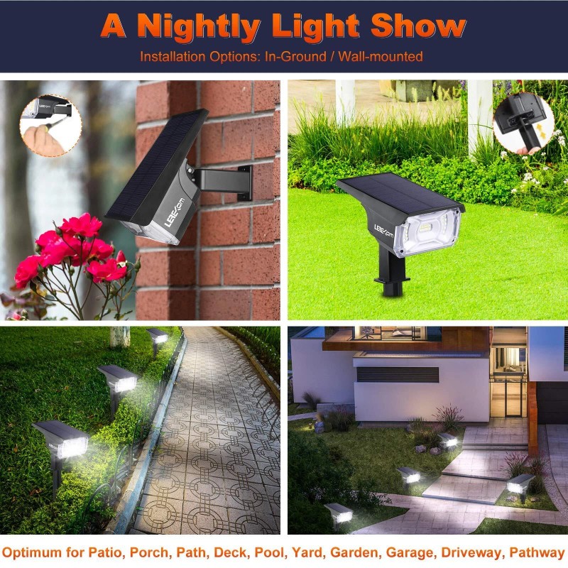 LEREKAM 2 Pack Solar Spotlights Outdoor LED Cool White Waterproof