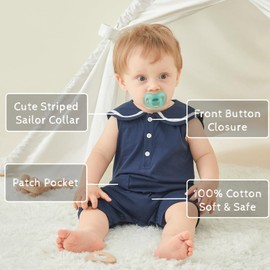 pureborn Baby Boys Nautical Romper Sleeveless Cotton Summer Beach One-Piece Outfit for Infant Boys 0-3 Months Navy Blue