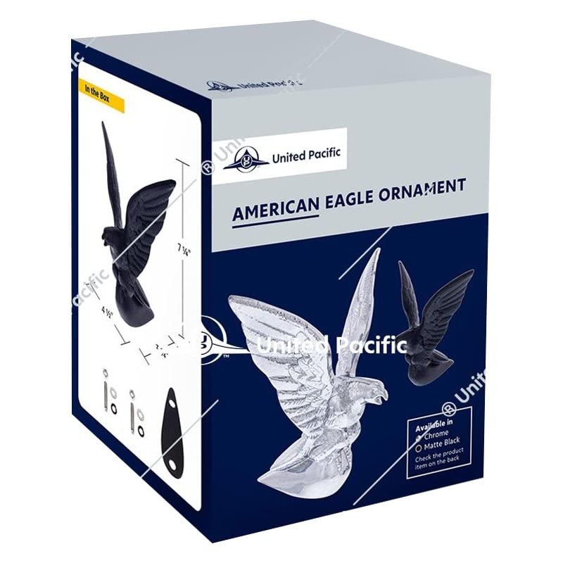 United Pacific 72007 Matte Black American Eagle Hood Ornament, Metal
