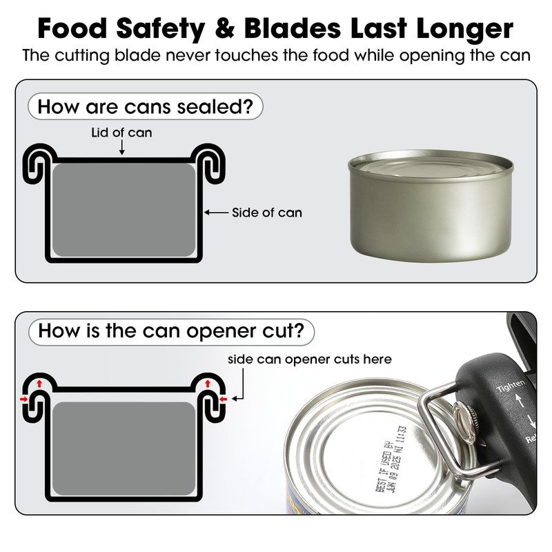 Beneno Can Opener, Manual Side Safe Cut Can Opener Smooth