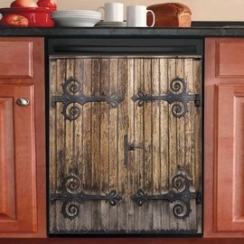 Cowfeel Retro Wood Door Dishwasher Magnet Cover, Creative Kitchen Appliances Panel Decorate Refrigerator Front Door Magnets Decals 23inch W x 26inch H