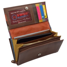 Swiss Marshall Womens Leather Wallets RFID Blocking Large Capacity Credit Cards Holder Phone Clutch (Multicolor)