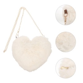 Valiclud Shoulder Bag Plush Bag Peach Heart Shape Fur Bag Chain Shoulder Bag for Women Ladies (Beige), White